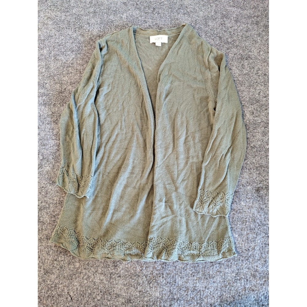 Loft Outlet V Neck Cardigan, Green Open Front, Size Small‎